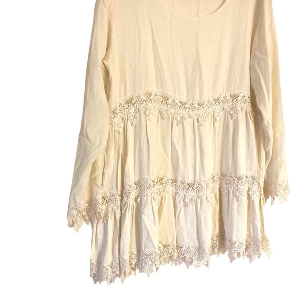 Rona Vintage Hippie Flowy Mini Dress Off White Lace Boho - Picture 9 of 9